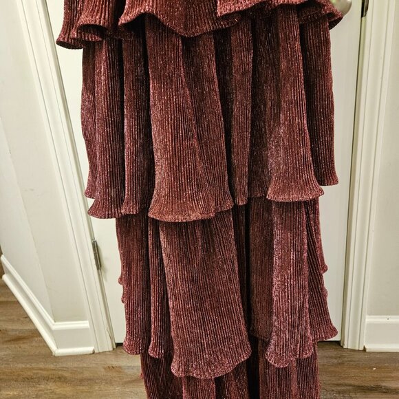 Anthropologie/Entro Metallic Thread Tiered Ruffle Maxi Dress Size M - Picture 7 of 16